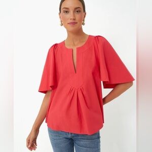 Tuckernuck Pomander Place Red Finley Flutter Sleeve Top M 100% Cotton